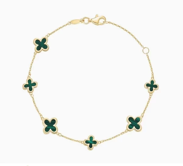 9Ct Gold Malachite Clover Bracelet promotional image